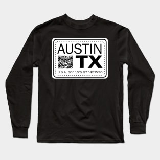 New Vintage Travel Location Qr Austin TX Long Sleeve T-Shirt